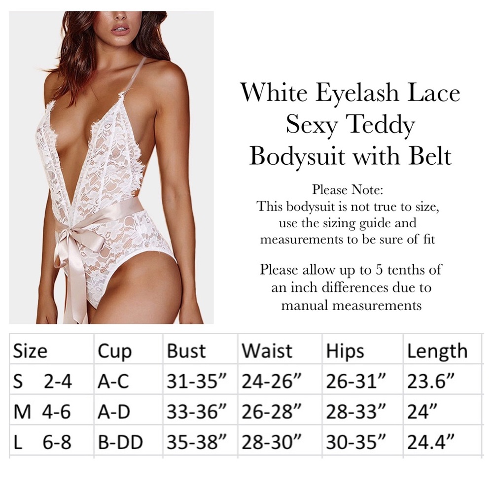 White Eyelash Lace Plunging V-neck Teddy Bodysuit - Picture 15 of 15